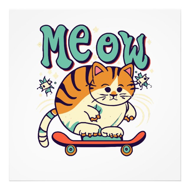Katt Skridsko Meow Fototryck (Framsidan)