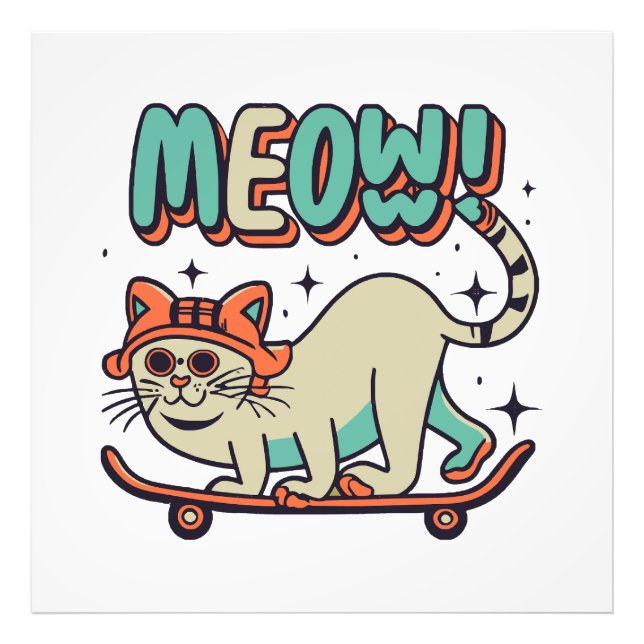 Katt Skridsko Meow Fototryck (Framsidan)