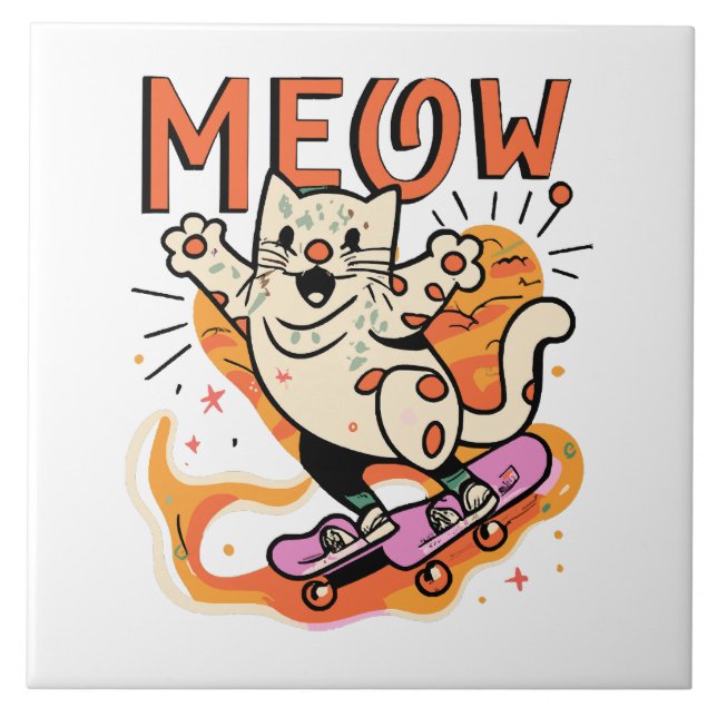 Katt Skridsko Meow Kakelplatta (Framsidan)