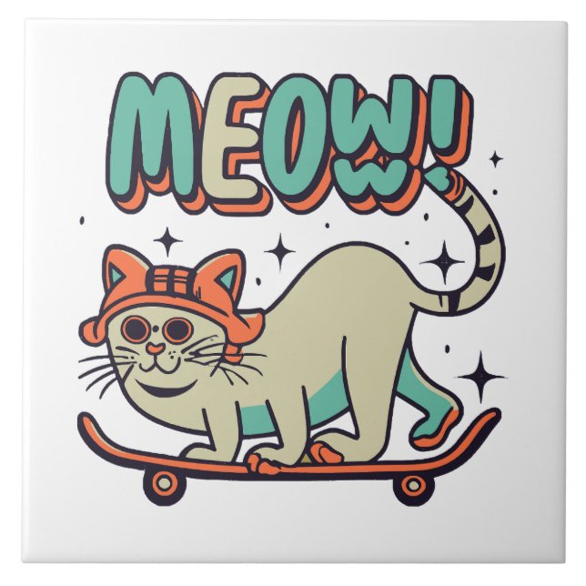 Katt Skridsko Meow Kakelplatta (Framsidan)