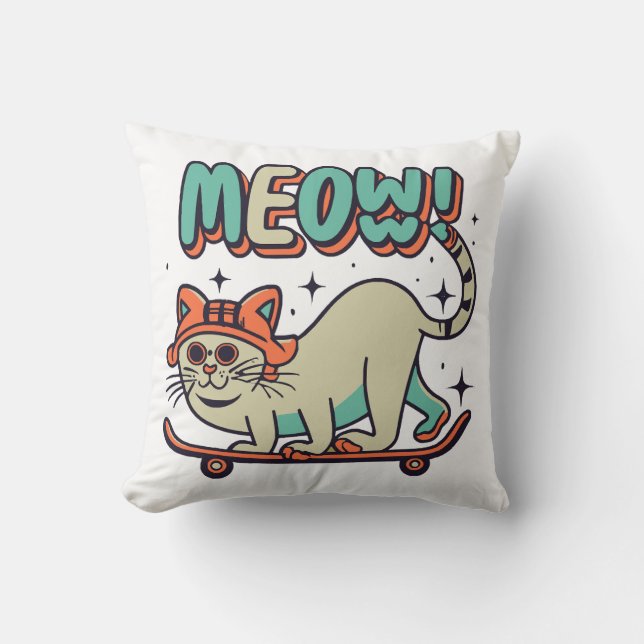 Katt Skridsko Meow Kudde (Framsida)