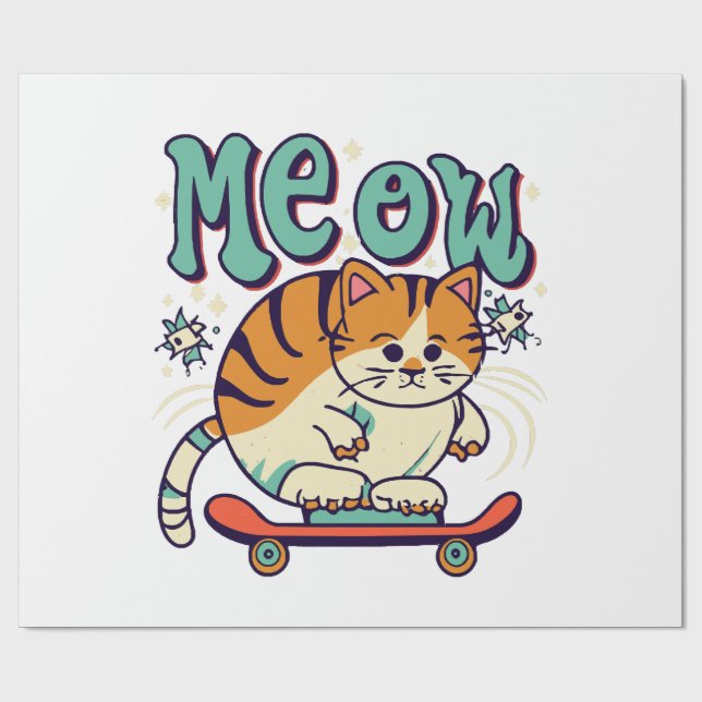 Katt Skridsko Meow Presentpapper (Platt)