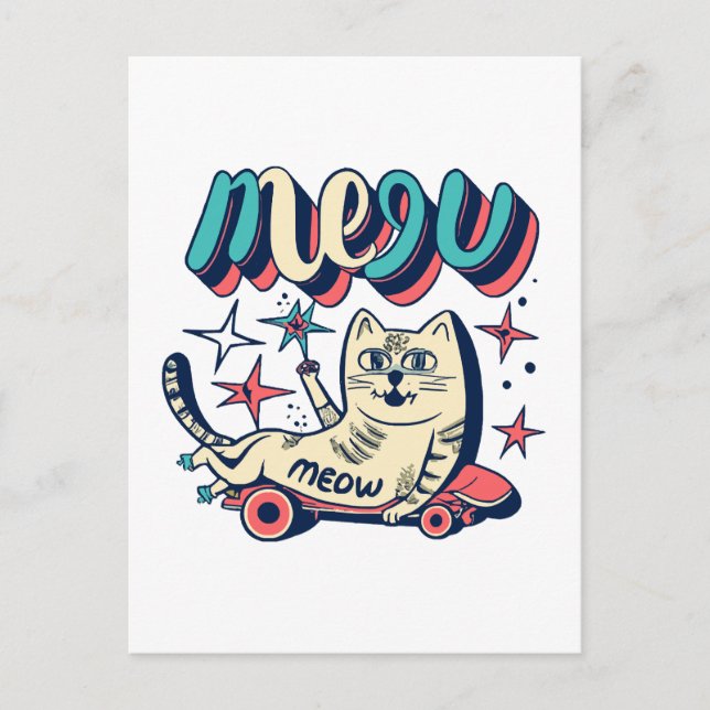 Katt Skridsko Mew Vykort (Framsida)