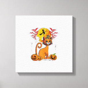 Katt Skulpterad Pumpa Skräck Huvud Halloween Ägare Canvastryck