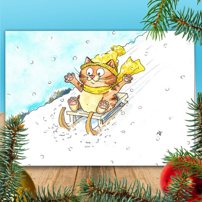 Katt Sledding Hälsning  Kort (Skapare uppladdad)