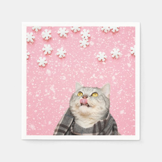 Katt Slickande Snöflingor Pappra blöjor Pappersservett (Framsidan)
