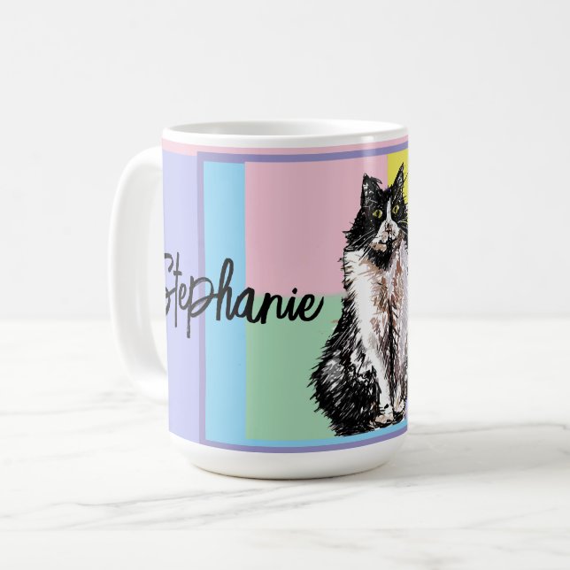 Katt Smoking Katter Dam Pastellfärger Kaffemugg (Framsida vänster)