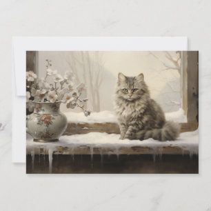Katt Snöig Vinter God Jul Julkort