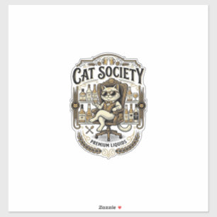 Katt Society Katt Alkohol Bar Humor Vintage Vektor Klistermärken