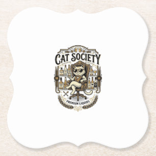 Katt Society Katt Alkohol Bar Humor Vintage Vektor Underlägg Papper