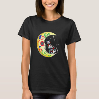 Katt Socker Skalle Mexiko Calavera Måne Halloween T Shirt