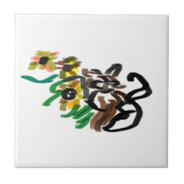 Katt solblommor kakelplatta