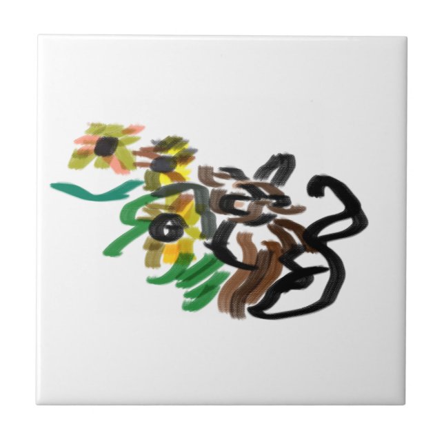 Katt solblommor kakelplatta (Framsidan)