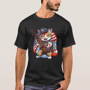 Katt Soldat Amerikanska Eldvapen Vapen Patriot T Shirt
