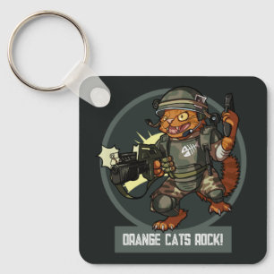 Katt Soldat Tecknad Orange Katter Är Fantastiska! Nyckelring