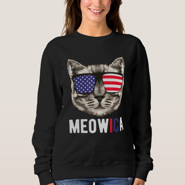 Katt solglasögon 4:e juli Meowica Merica Usa Amer T Shirt (Framsida)
