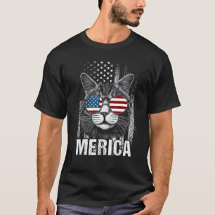 Katt Solglasögon Djur Amerikansk Flagga Patrioti T Shirt