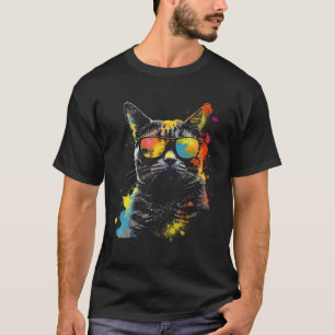 Katt Solglasögon Konst Färgglad Katt Motiv Djur T Shirt
