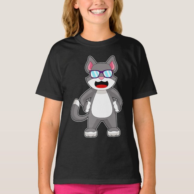 Katt Solglasögon T Shirt (Framsida)