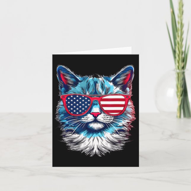 Katt Solglasögon Usa Flagga 4:e Juli Minnesdag  Kort (Framsida)