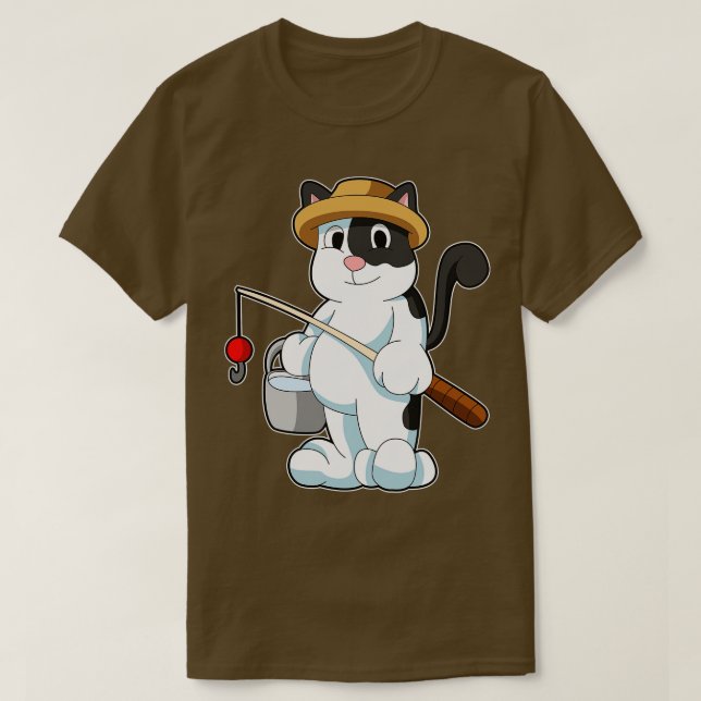 Katt som anggler med Bucket Vatten T Shirt (Design framsida)