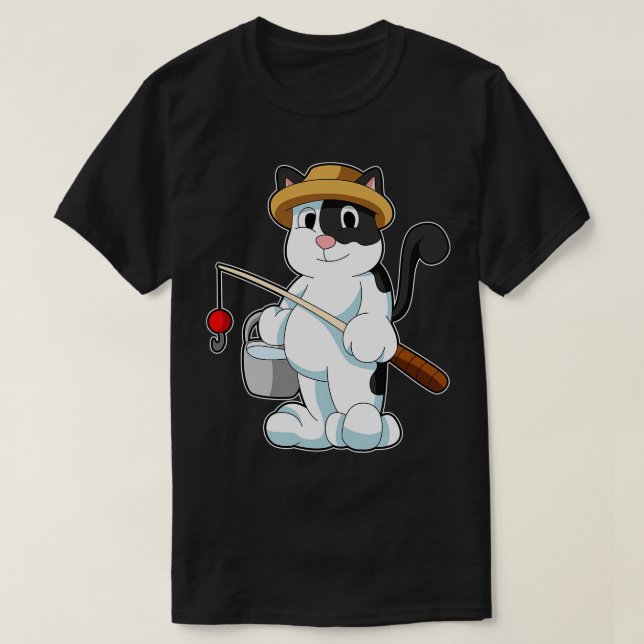 Katt som anggler med Bucket Vatten T Shirt (Design framsida)