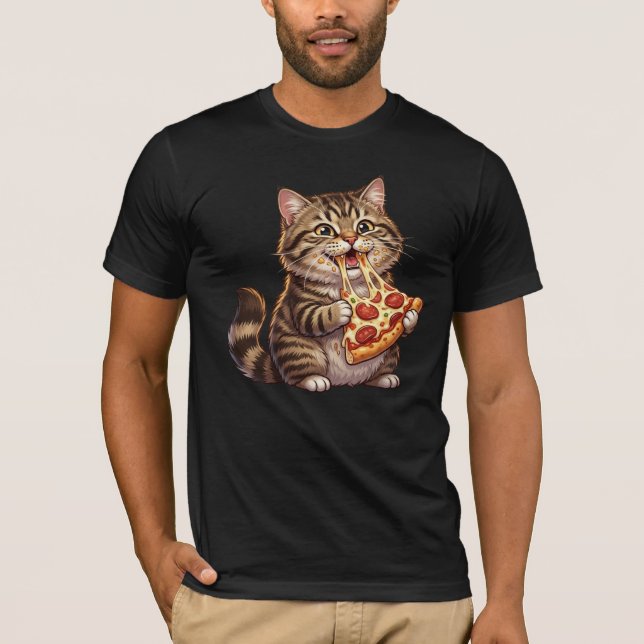 Katt som äter en jättestor pizzabit – Glad min T Shirt (Framsida)