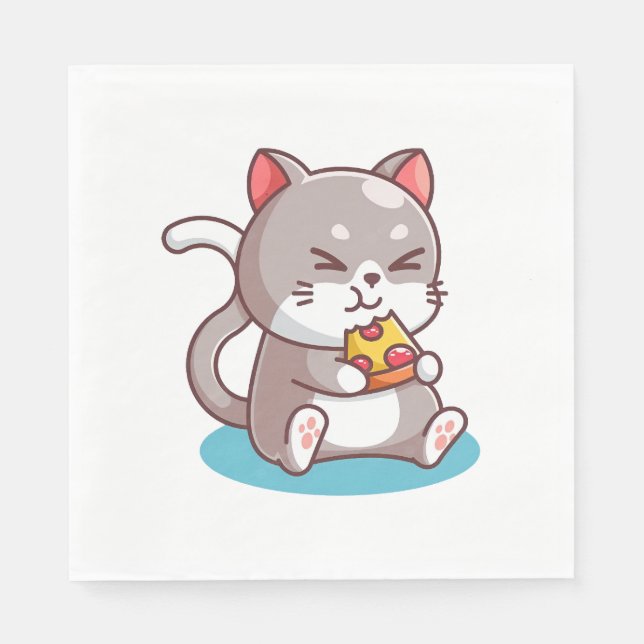 Katt som äter en pizza pappersservett (Framsidan)