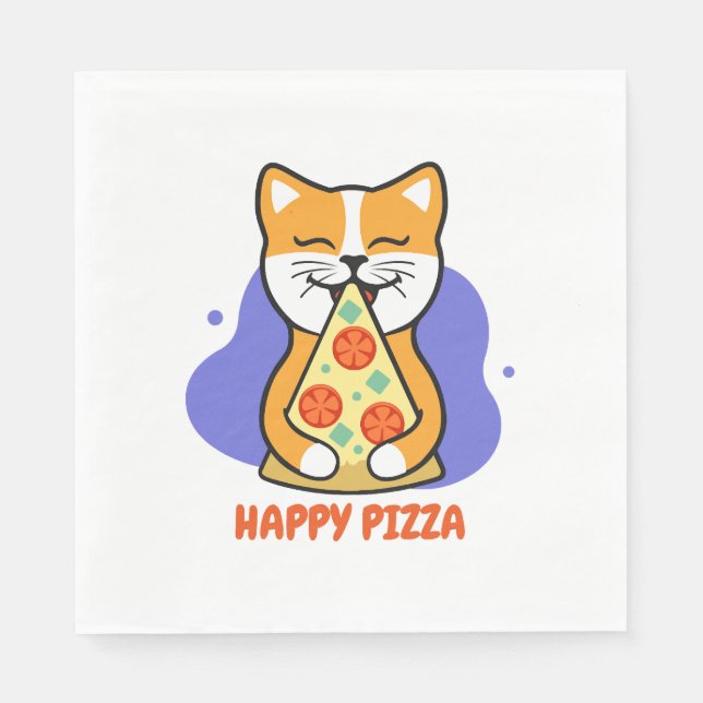Katt som äter en pizza    pappersservett (Framsidan)