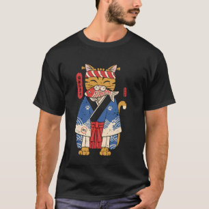 Katt som äter fisk Vintage Japansk Ukiyo-e Konst T Shirt