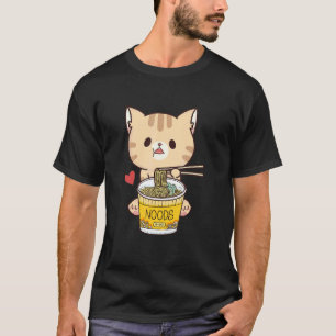 Katt som äter japansk udon-soppa nudlar mat Udon T Shirt