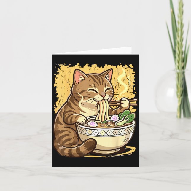 Katt som äter japanska Ramen nudlar Kort (Framsida)