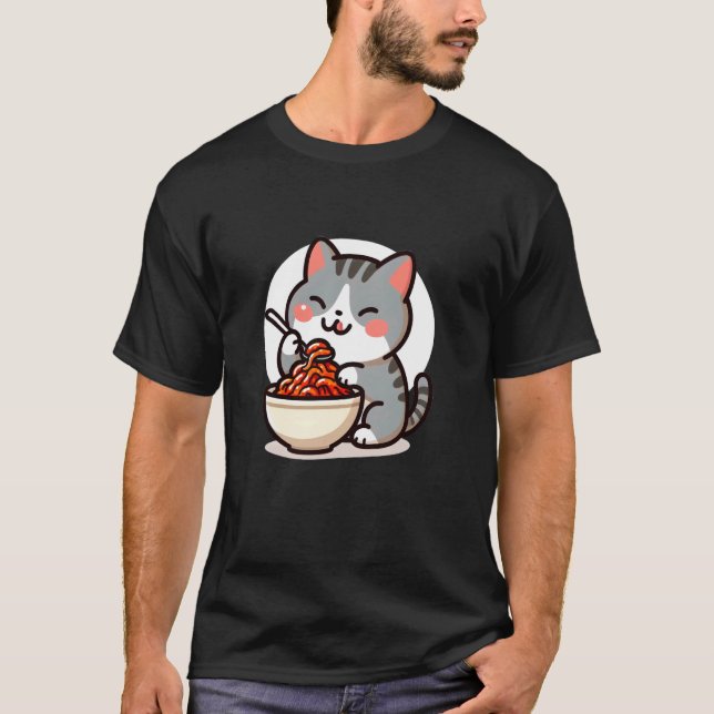 Katt som äter kimchi t shirt (Framsida)