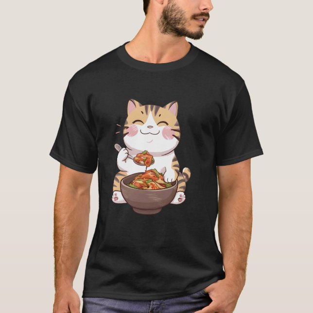 Katt som äter kimchi t shirt (Framsida)