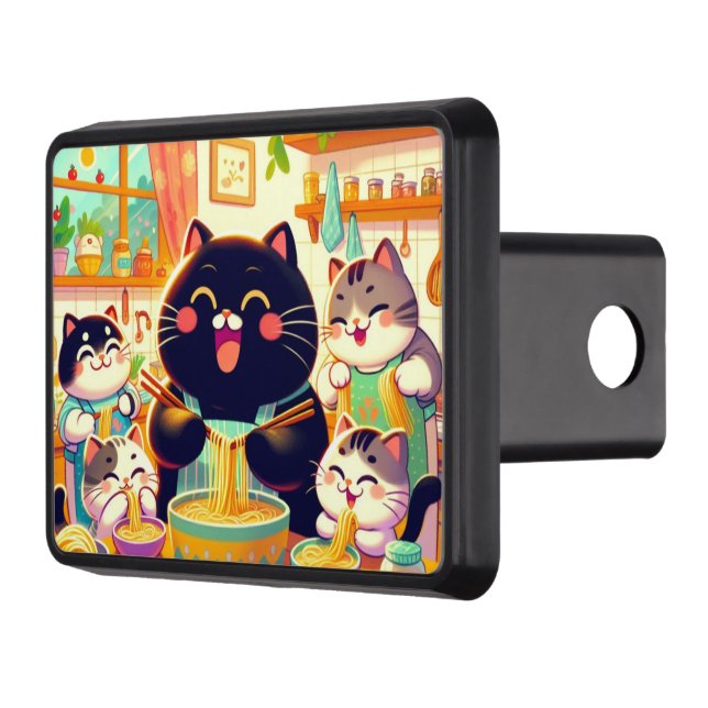 Katt som äter Noodles med kompisarTrailer Hitch Co Dragkroksskydd (Vänster)