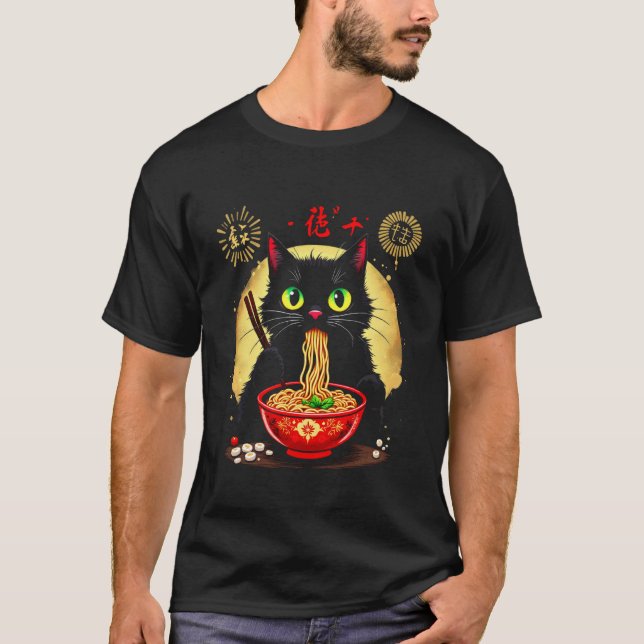 Katt som äter nudlar t shirt (Framsida)