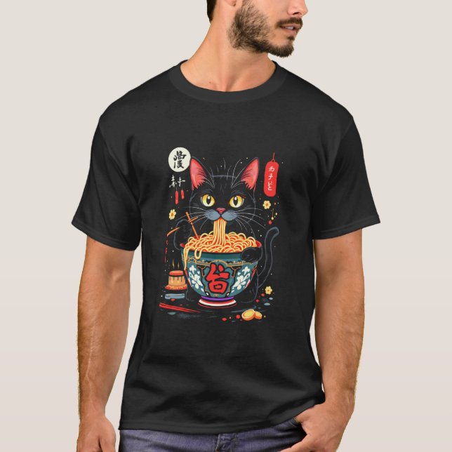 Katt som äter nudlar t shirt (Framsida)