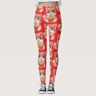 Katt som äter pizza färg leggings