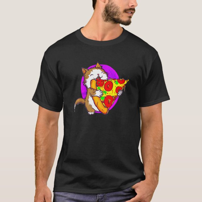 Katt som äter pizza Katt och pizza   1 T Shirt (Framsida)