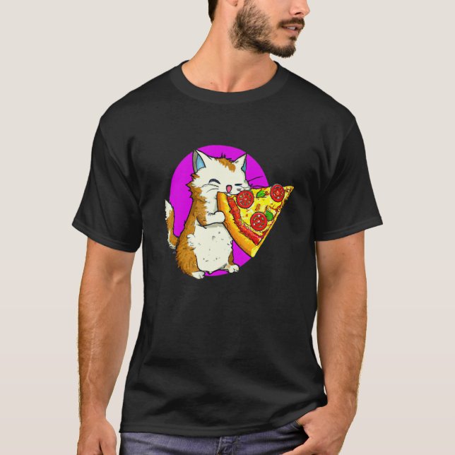 Katt som äter pizza Katt och pizza design T Shirt (Framsida)