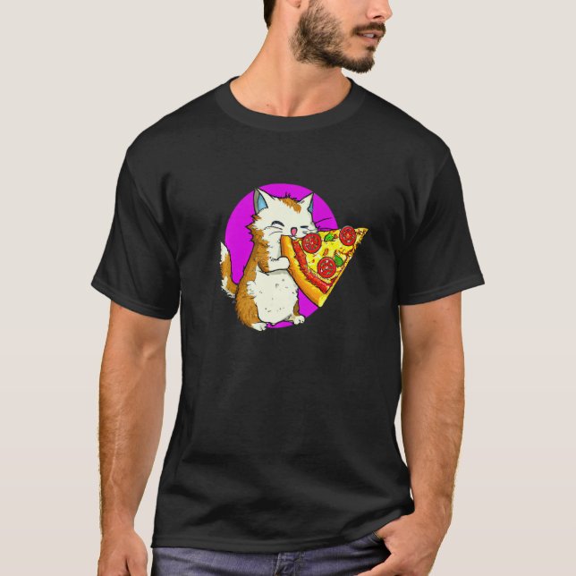 Katt som äter pizza Katt och pizza T Shirt (Framsida)