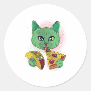 Katt som äter Pizza och Taco Runt Klistermärke