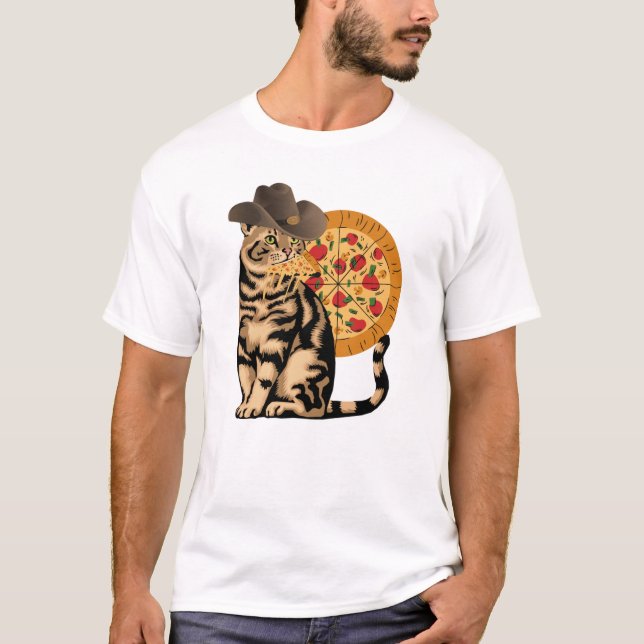 Katt som äter pizza t shirt (Framsida)