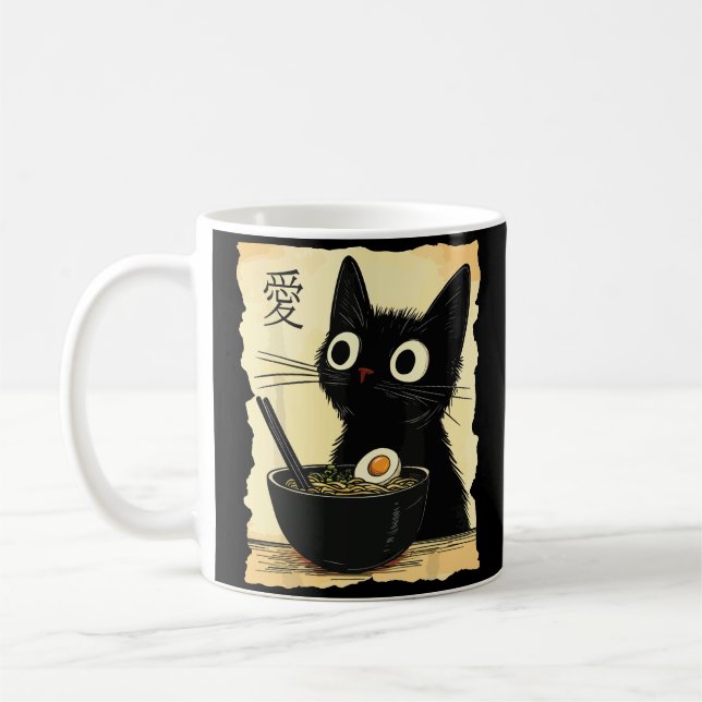 Katt som äter ramen  kaffemugg (Vänster)