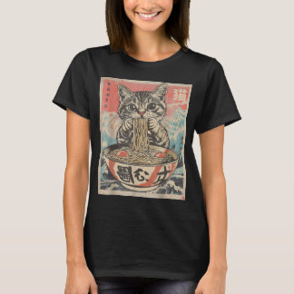 Katt som äter Ramen Nudlar Kawaii Anime Manga Japa T Shirt