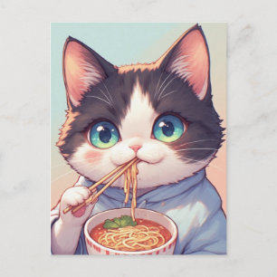 KATT SOM ÄTER RAMEN NUDLAR VYKORT