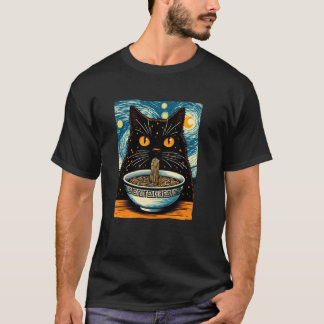 Katt som äter Ramen, Stjärnklar natt Van Gogh, kat T Shirt