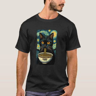 Katt som äter Ramen, Stjärnklar natt Van Gogh, kat T Shirt