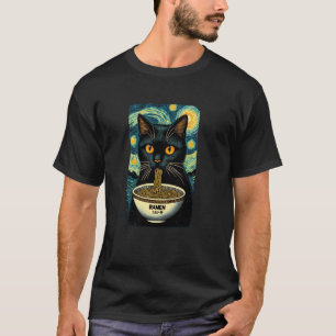 Katt som äter Ramen, Stjärnklar natt Van Gogh, kat T Shirt