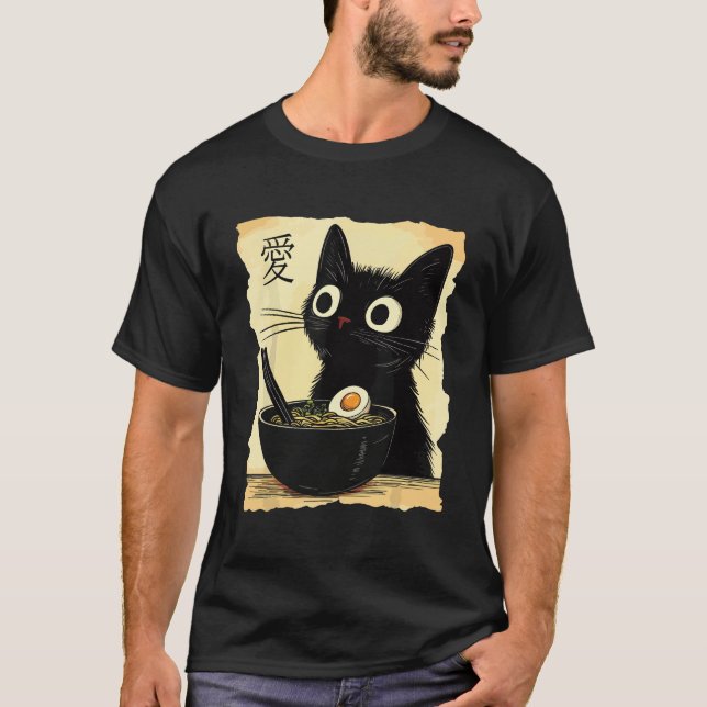 Katt som äter ramen  t shirt (Framsida)